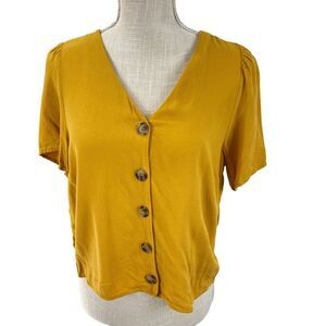Urban Romantics Crop Top Blouse Womens M Mustard Button Up Flowy Casual Preppy‎